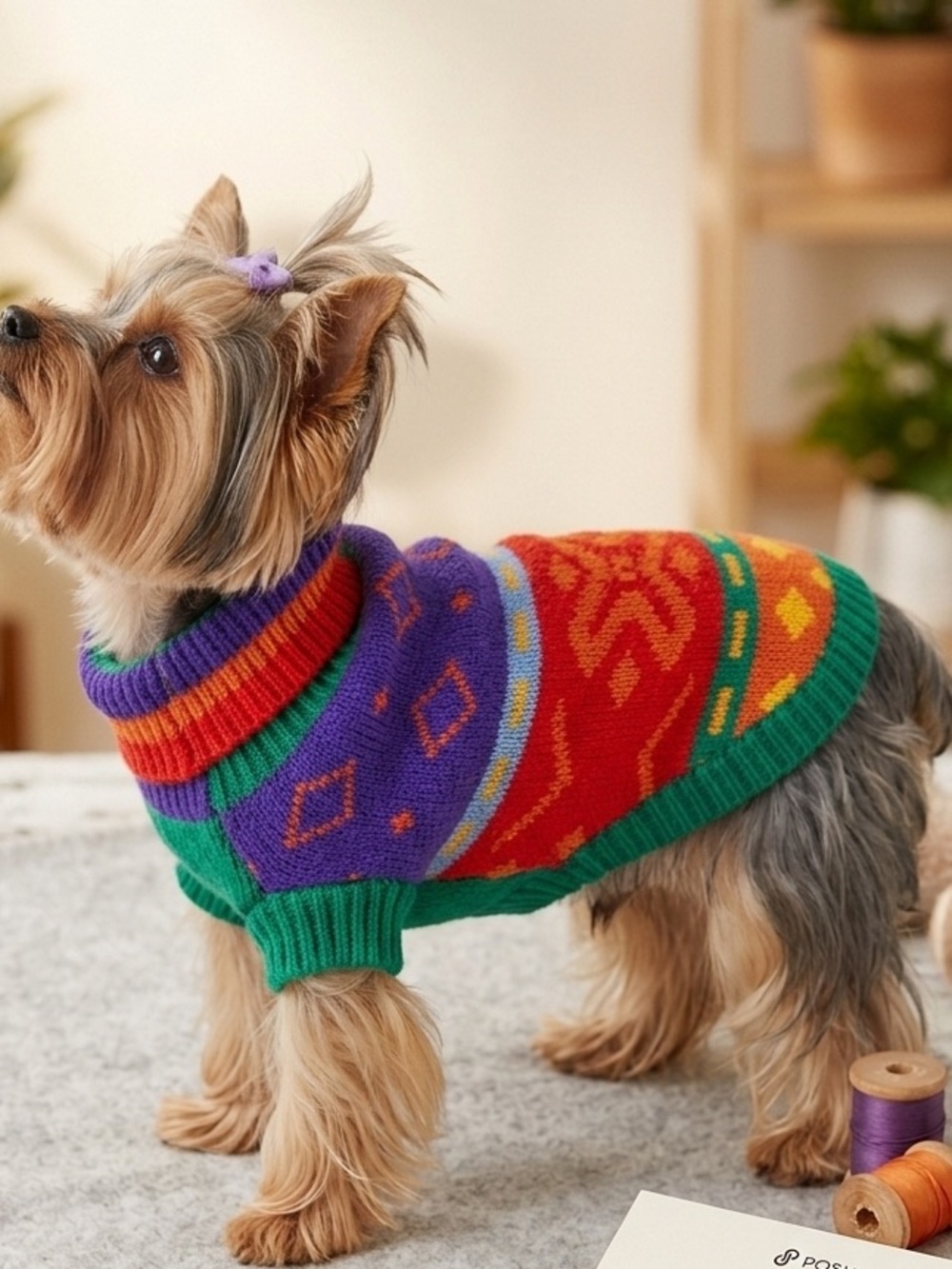 Geometric Colorblock Dog Cat Sweater Ugly Sweater Turtleneck Halloween 90’s Y2K